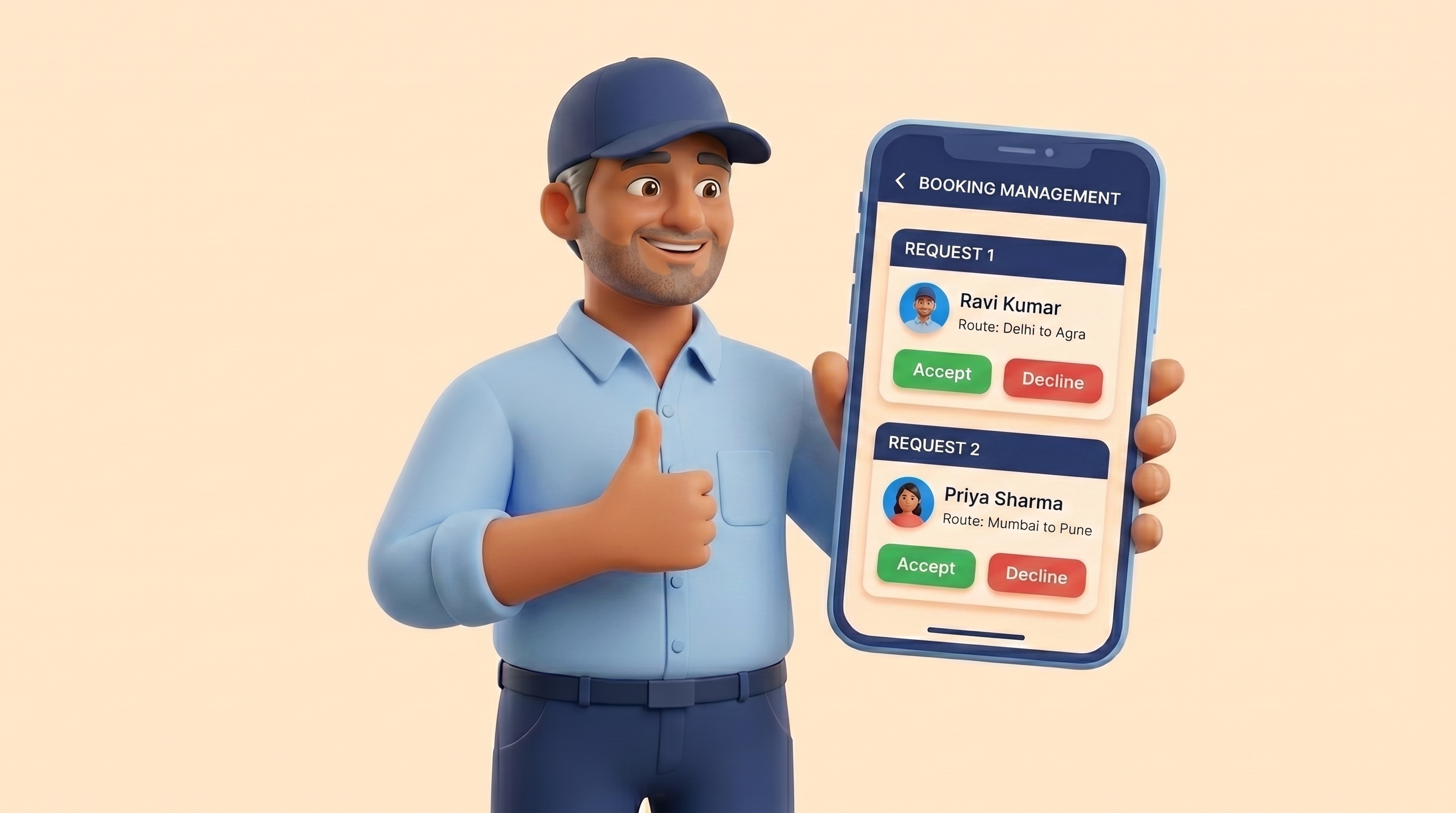 Driver managing booking requests